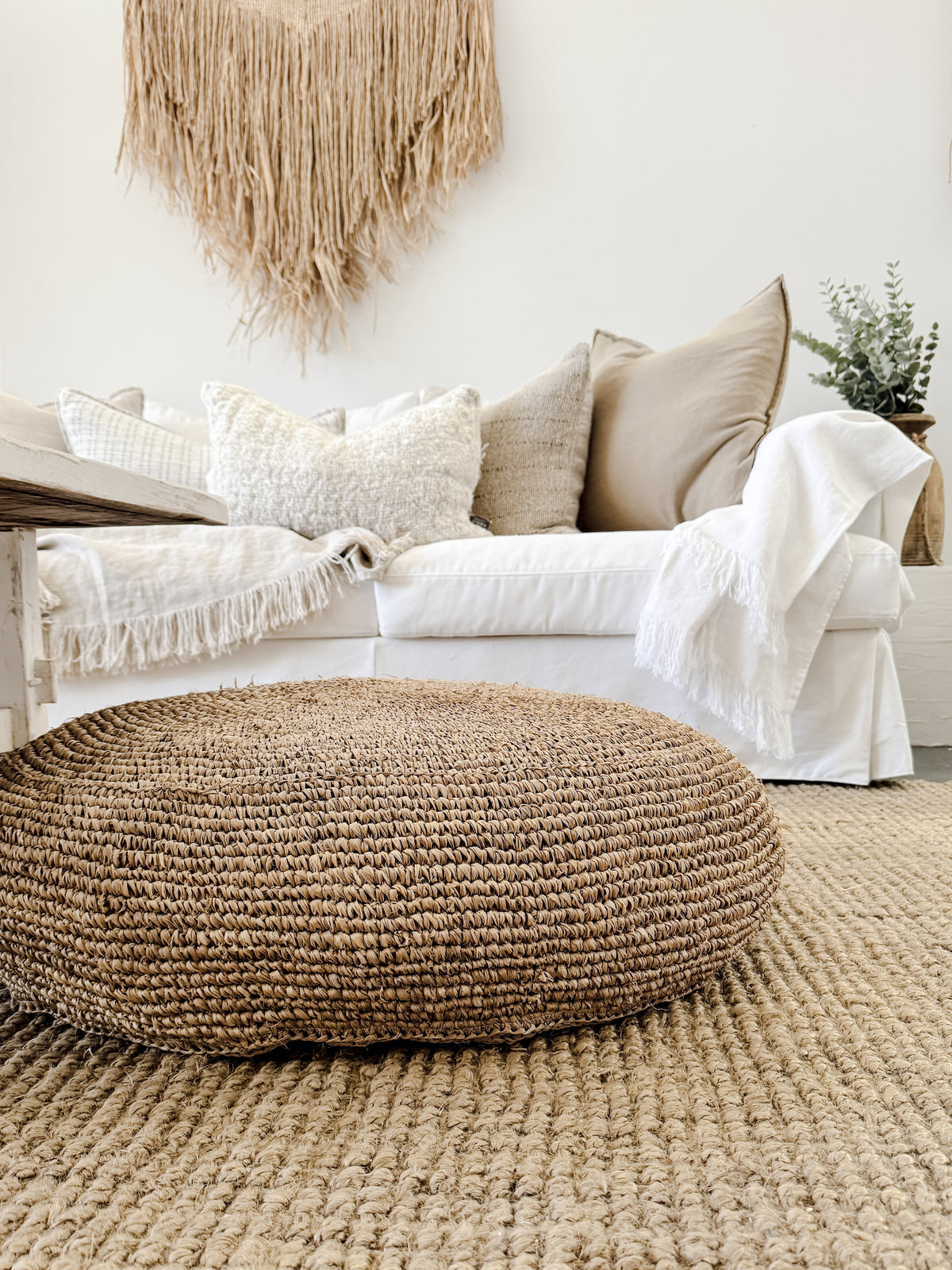 Ohana Raffia Pouffe/Floor Cushion Cover - Round Cushions and Covers Wander & Wild 