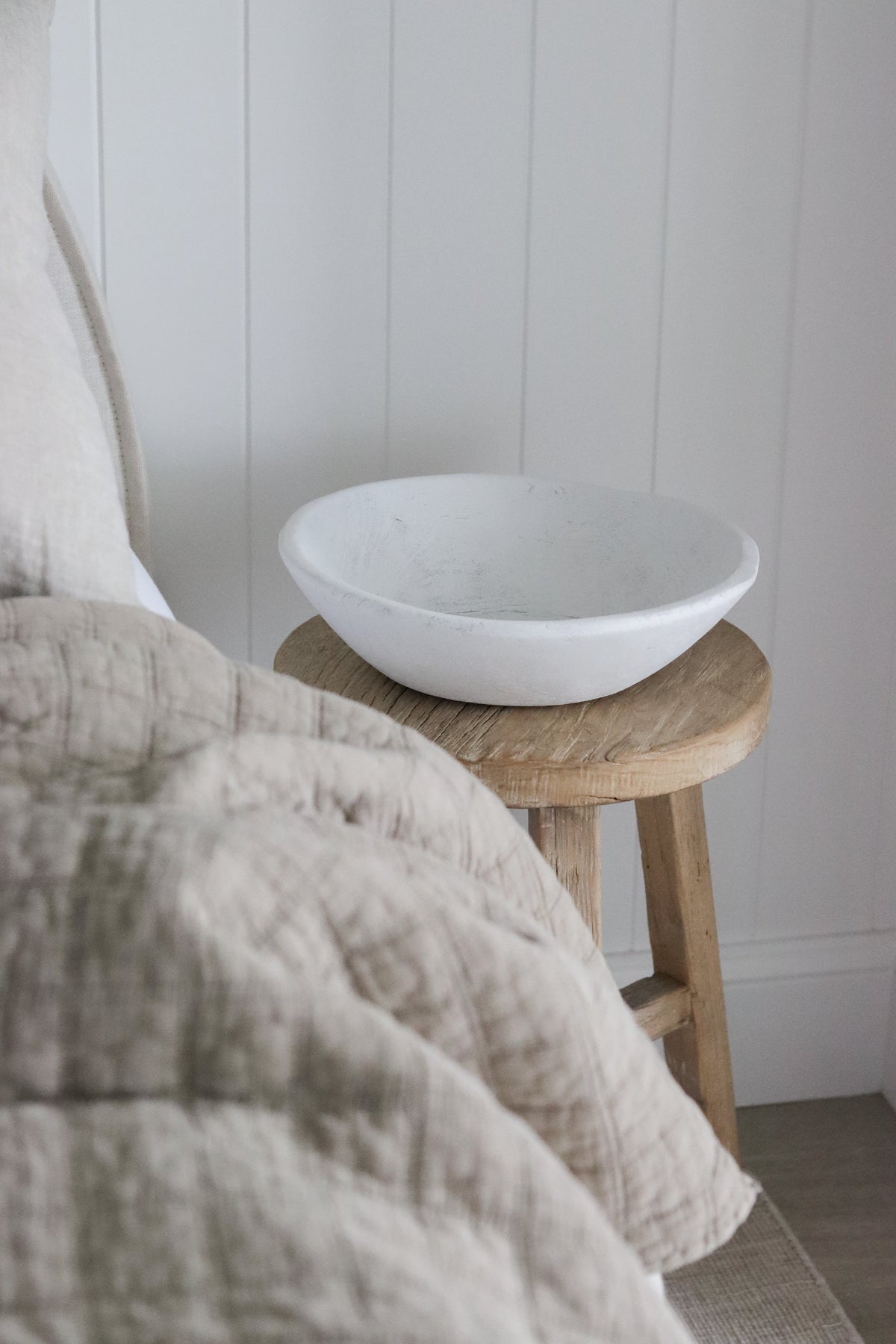 Vintage Indian Wooden Bowl -White Wander & Wild 