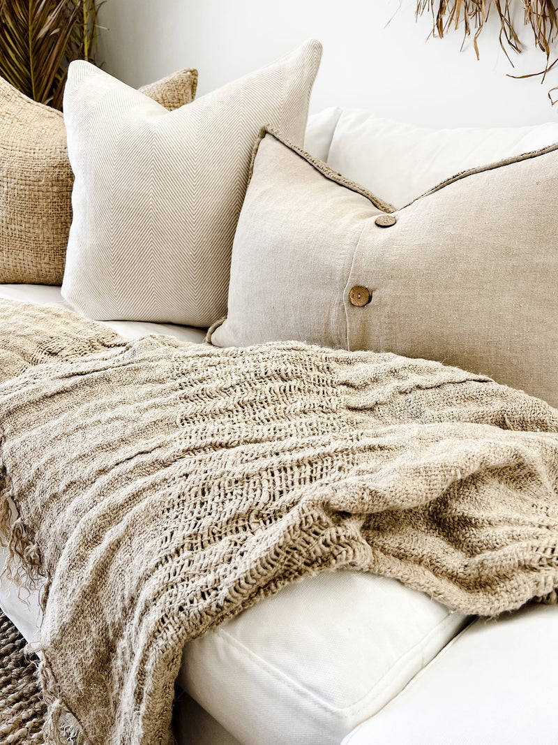 Clove Rustic Linen Throw - Natural Wander & Wild 