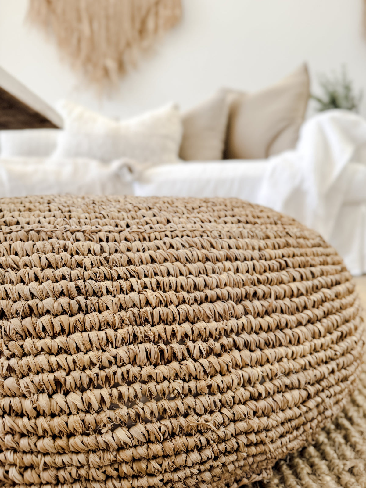 Ohana Raffia Pouffe/Floor Cushion Cover - Round Cushions and Covers Wander & Wild 