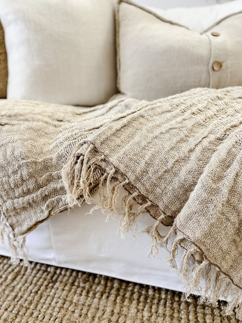 Clove Rustic Linen Throw - Natural Wander & Wild 