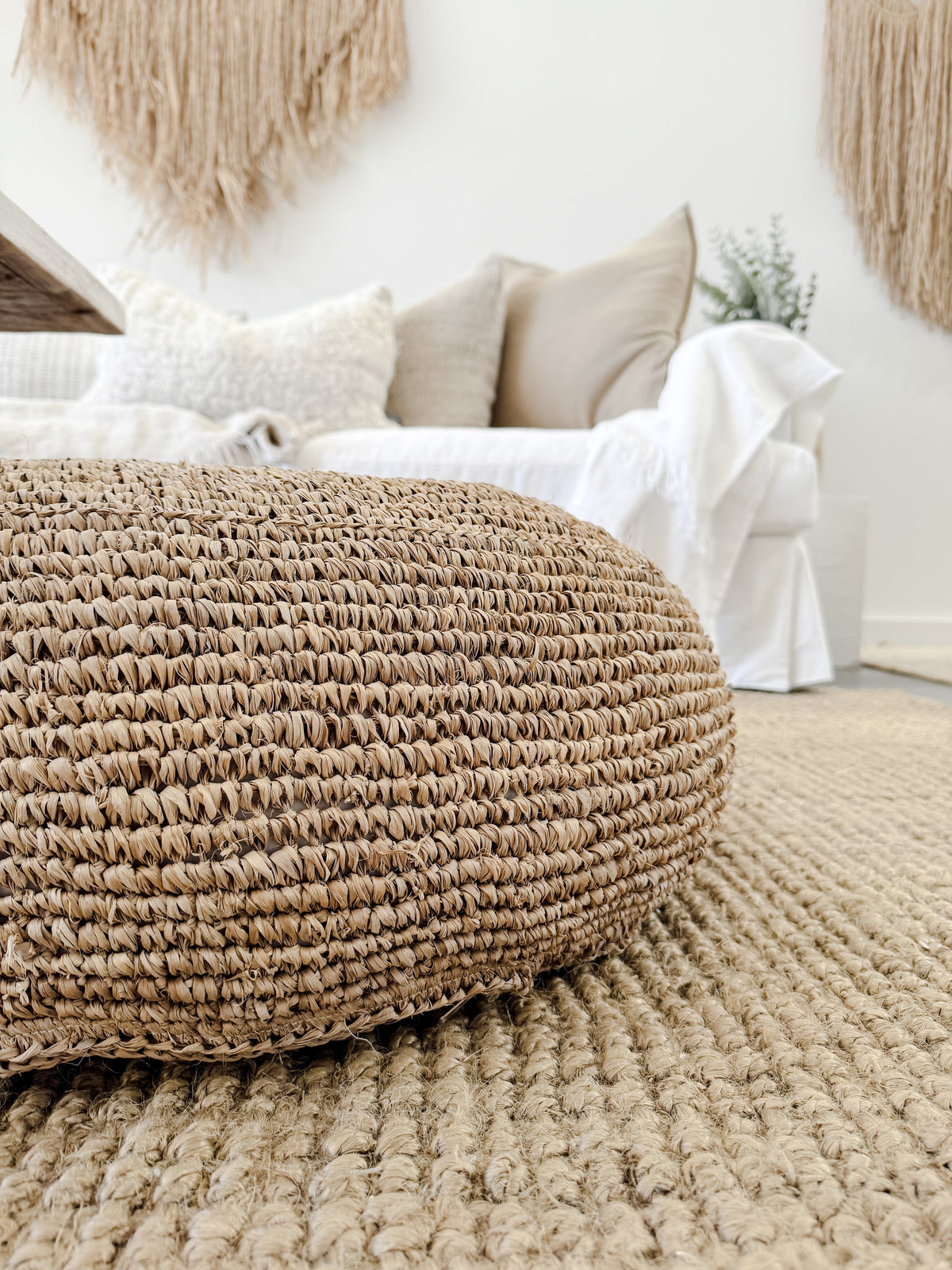 Ohana Raffia Pouffe/Floor Cushion Cover - Round Cushions and Covers Wander & Wild 