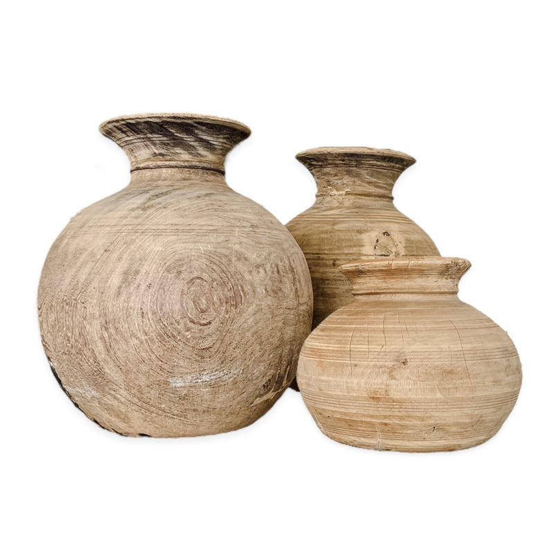 Vintage Matka Wooden Water Pots | Bleached Wander & Wild 