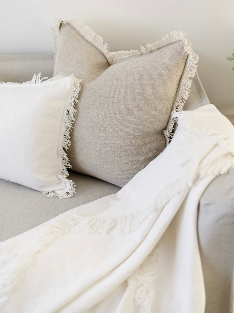 Petra Heavy Linen Throw - Soft White - Wander & Wild Home