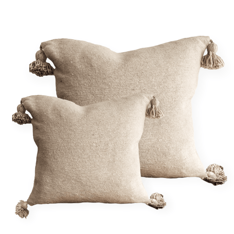 Moroccan Pom Pom Cushion -Beige Wander & Wild 