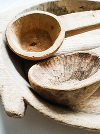 A staple utensil used in Indian households, these large wooden spoons were once used to cook and serve freshly made dahl and biryani to friends and loved ones. Each formed by hand, making them entirely unique. They tell tales of families and the meals prepared and enjoyed together. Vintage Indian Rustic Decor Melbourne, wooden spoon ladle 