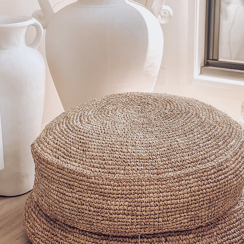 Ohana Raffia Pouffe/Floor Cushion Cover - Round Wander & Wild 