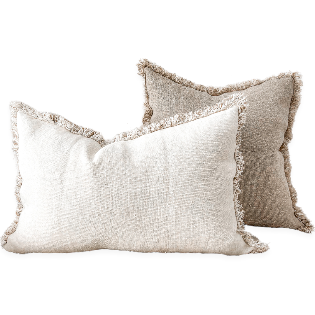 Luxurious, handloomed & versatile the Briar cushions are a must have staple for any interior. The reversible design is form meets function at its finest.  Made from 100% pure linen with raw, textured & rustic appeal, each cushion with the option for use as a natural or creamy white cushion