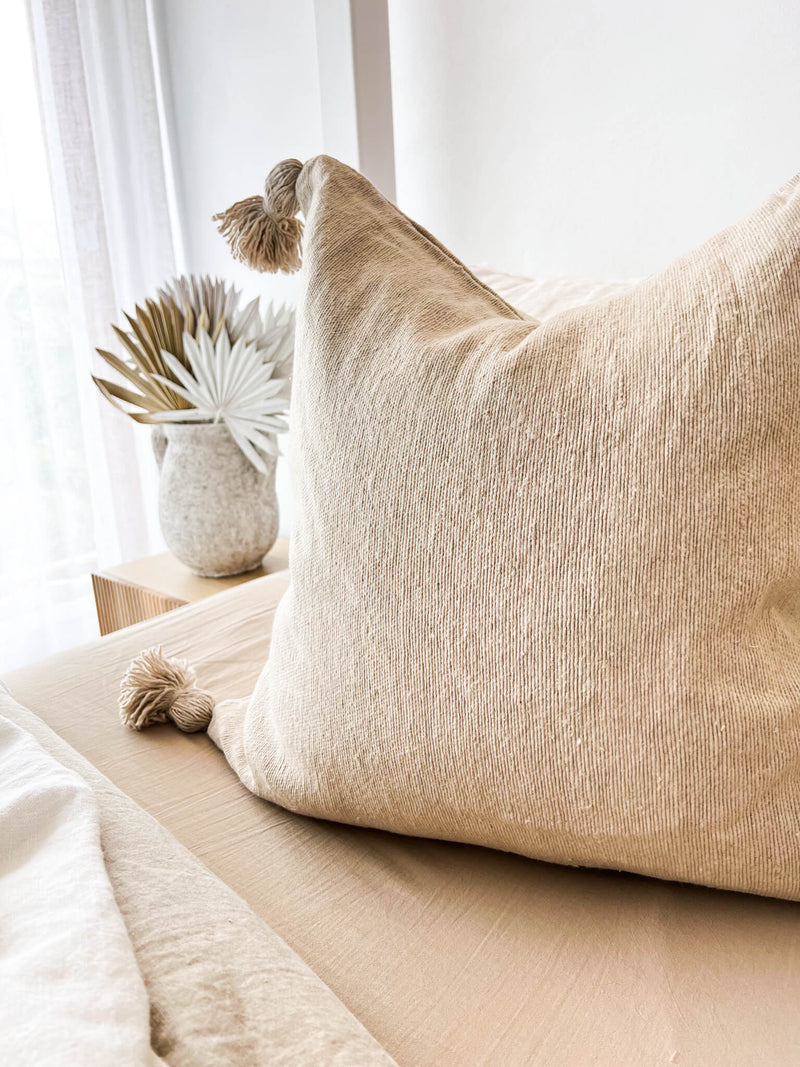 Moroccan Pom Pom Cushion -Beige Wander & Wild 