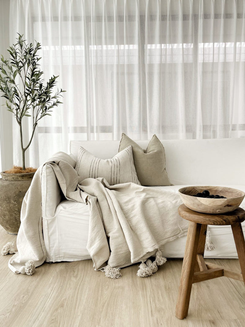 Classic Moroccan Pom Pom Throw -Beige Wander & Wild 