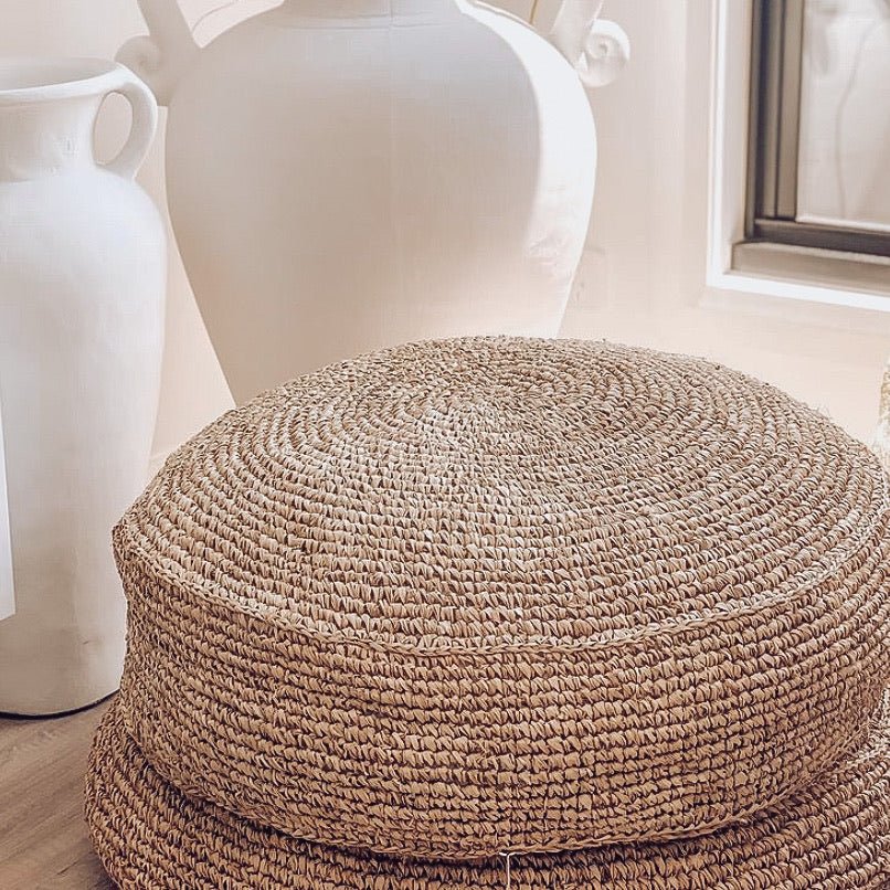 Ohana Raffia Pouffe/Floor Cushion Cover - Round - Wander & Wild Home